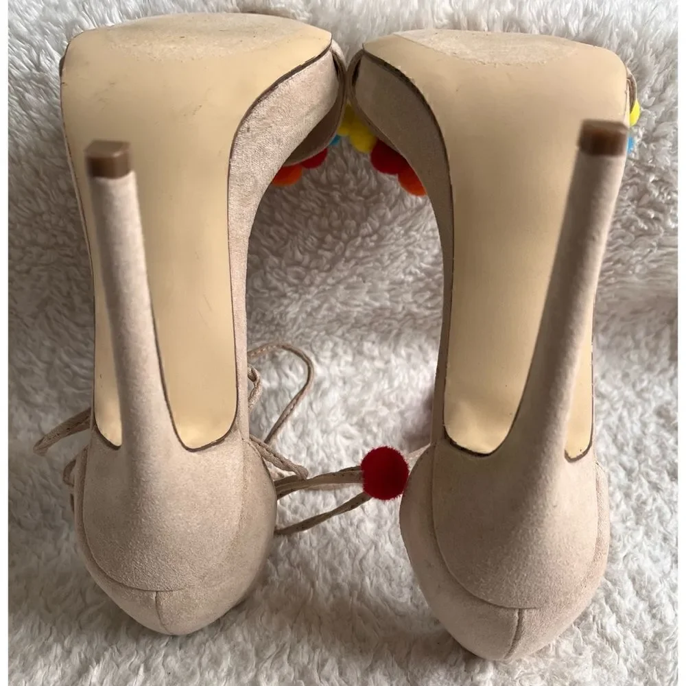 NWOB Hazel Pom Pom Embellished Heels by JUSTFAB
